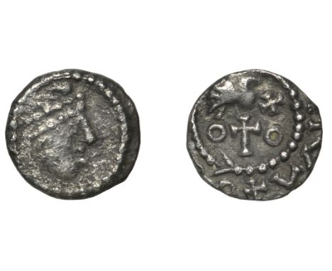 Early Anglo-Saxon Period, Sceatta, Primary series BI, crude diademed head right within serpent circle, rev. bird right on cro