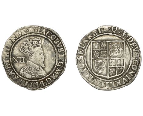James I (1603-1625), Second coinage, Shilling, mm. rose, third bust, 5.93g/6h (N 2099; S 2654). Fine, portrait weak, reverse 