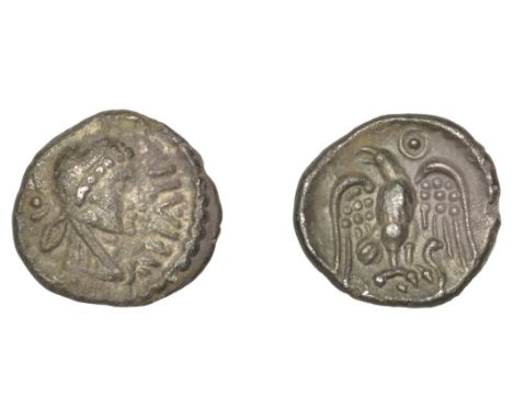 British Iron Age, ATREBATES and REGNI, Epaticcus, silver Unit, head of Hercules right, epati before face, rev. eagle holding 