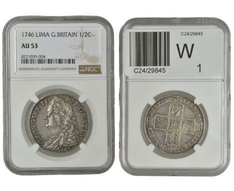 George II (1727-1760), Halfcrown, 1746 lima, edge decimo nono (ESC 1688; S 3695A). Better than very fine, lightly toned [Grad