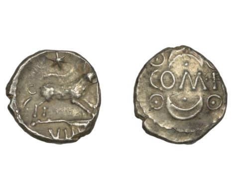 British Iron Age, ATREBATES and REGNI, Verica, silver Unit, comf between two crescents, rev. boar right, star above, viri in 