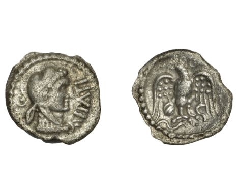 British Iron Age, ATREBATES and REGNI, Epaticcus, silver Unit, head of Hercules right, epati before face, rev. eagle holding 
