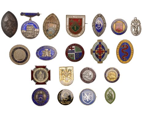 The College of Nursing, 1916, a silver and enamel badge by J.R. Gaunt, 35mm, 7.58g; St James’s Hospital, Leeds, a silver and 
