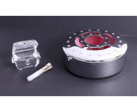 Swarovski Crystal Glass, Treasure Chest, Trinket Box with pink crystals, boxed (2).