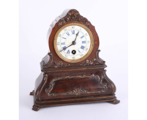 A Victorian walnut cased mantle clock with enamel dial with Roman Arabic numerals (damaged) height 24cm.