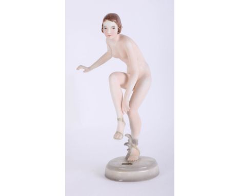 Goldscheider, Art Deco style figure of a nude dancing lady, with Goldscheider sticker, various base marks, including 8503, 69