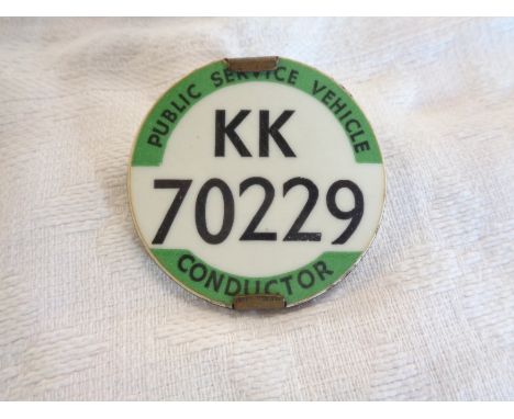 A vintage Public Service Vehicle Conductor's badge KK 70229