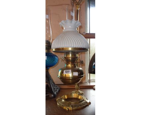 A Victorian Messenger's ornate student's oil lamp with later lacquered finish