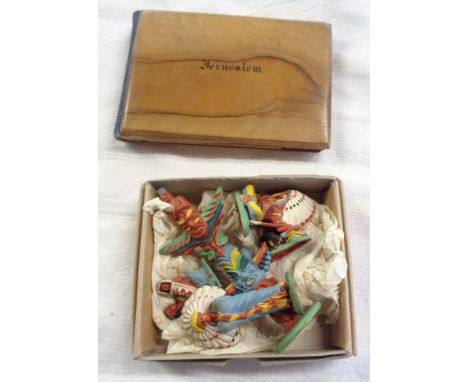 A group of vintage Britains American Indian figures including totem pole - sold with a Jerusalem olive wood book of pressed f