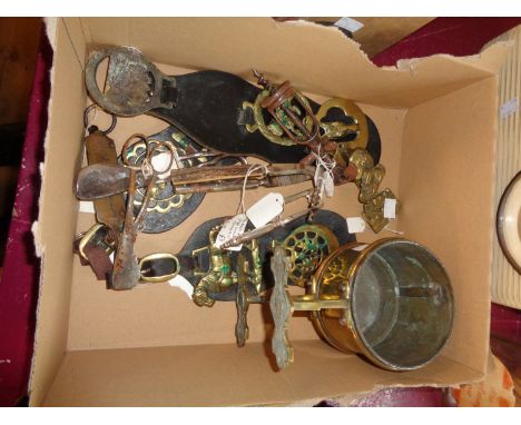A quantity of horse brasses - sold with a nutcracker, wick trimmers, sconce, two corkscrews, etc.