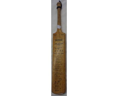 A Slazenger Gradidge Len Hutton Autograph cricket bat with facsimile autographs of the 1948/9 M.C.C. team - grip cladding mis