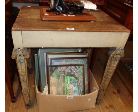 A 24" vintage painted table with Barbola style polychrome decoration to tapered legs - a/f