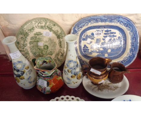 A quantity of assorted china including Masons chinoiserie hydra jug, Spode Fox and Lion fable plate, blue and white meat plat