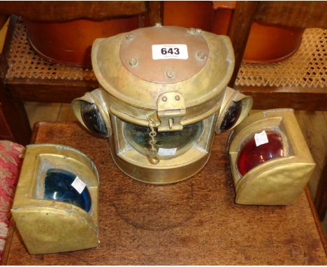 Three small vintage brass ship's directional lanterns by Birmingham Engineering Co.