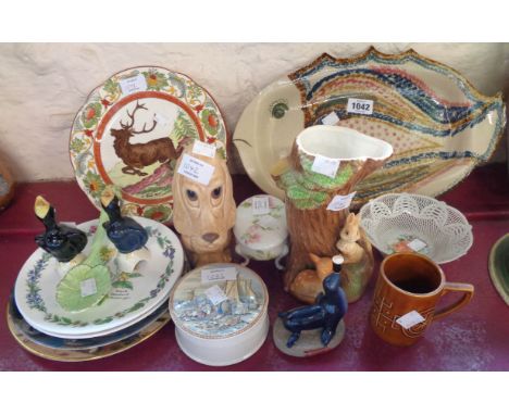 A quantity of assorted china including Quimper fish plate, Hornsea, Wedgwood stag plate, etc.