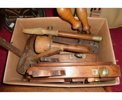 A quantity of various old tools including moulding planes