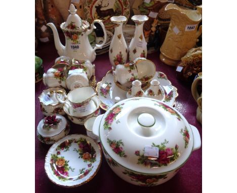 A Royal Albert Old Country Roses pattern six place coffee set and other items including sandwich plate, jug and bowl, pair of