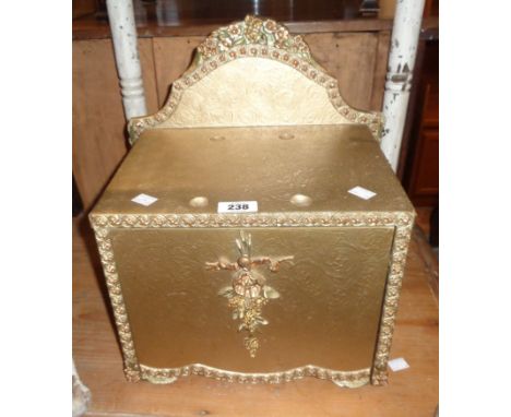 A 14" vintage Aisonea fall-front storage box with ornate gilt finish