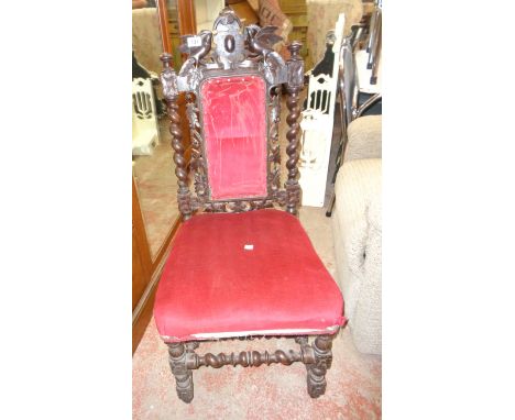 A Victorian ornate carved oak framed high panel back dining chair in the Jacobean style - for re-upholstering - sold with a m