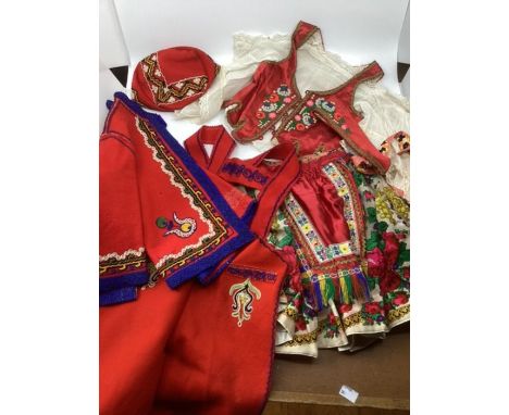 Childrens vintage original toy 1940s Dressing up costumes to include a Frilled floral skirt and organdie shirt and top and a 