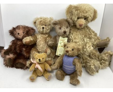 Vintage Teddy bear collection of 5 bears including smallest Merrythought golden bell 6” &nbsp;mohair articulated teddy with f