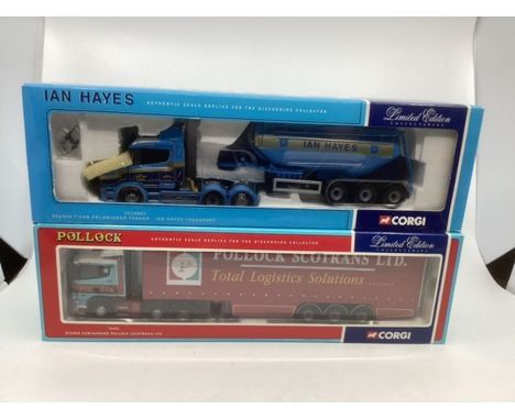 Corgi trucks boxed and unused to include a cc12801 scania felbinder Ian Hayes and a 76401 scania pollock Scotland Ltd truck (