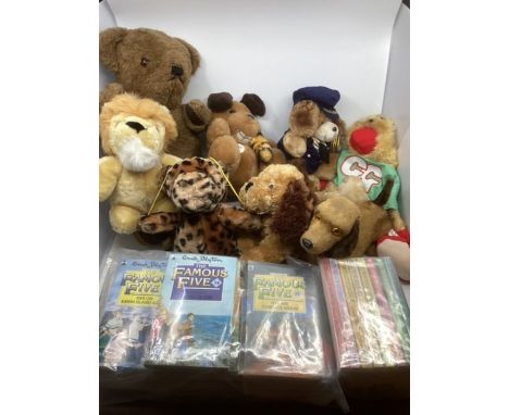 A vintage childhood set of a child’s teddy bears and &nbsp;a barking walking( not tested mechanism) sausage dog and Enid Blyt