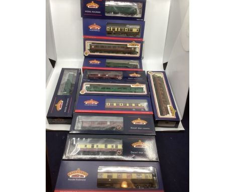 Model Railway interest; Bachmann. Boxed 12 train Carriages selection boxed as shown ; Generally all excellent and most appear