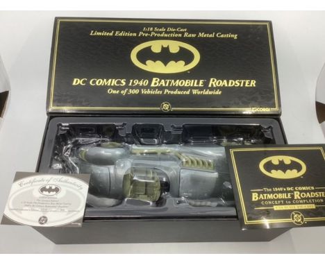 Corgi excellent Pre production boxed Batman unpainted roadster 10” car; 1;18 scale Raw metal casting DC comics Batmobile made