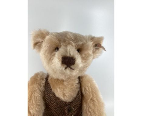 Steiff 43cm Blonde teddy bear with waistcoat 01436/3000 pieces &nbsp;cat no. 654411 issue white tag , boxed and as sold unuse
