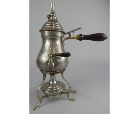 A French silver plated coffee percolator, with detachable whistle to the removable lid, a tap to the baluster body, with turn