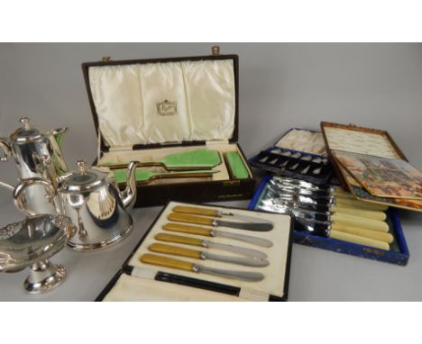 Various items of silver plate, to include coffee pot and matching teapot, centre piece, cutlery etc.
