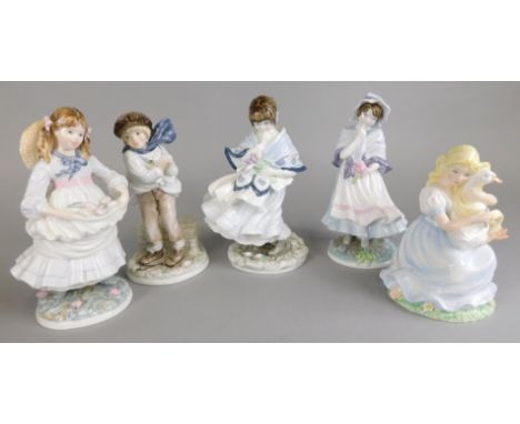 Four Coalport limited edition porcelain figures, Childhood Days, The Goose Girl, The boy, and Visiting Day, and a  Royal Worc