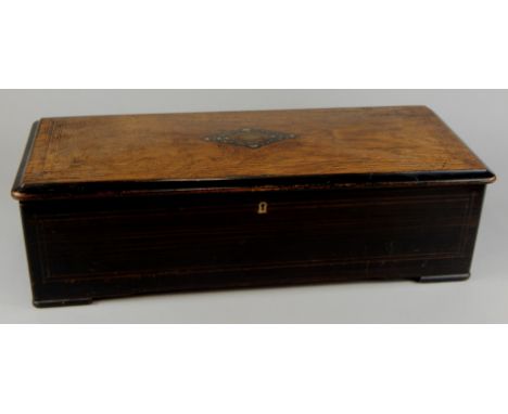 A late 19thC Swiss musical box by Nicole Freres, playing eight airs, on a 28cm brass cylinder, controls for change, repeat, s