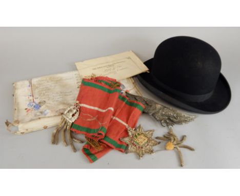 Miscellaneous items, to include a silvered spelter eagle, a plan of the Tennyson Estate, Grimsby, a Masonic style sash, a cer