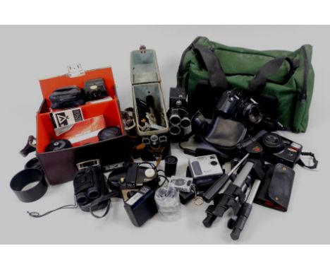 A quantity of camera and accessories, to include a Minolta X300 with lens, Samsung camera, a Fuji automatic 8 ,etc.