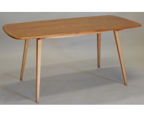 An Ercol light elm kitchen table, the rectangular top on square tapering legs, 76cm x 151cm