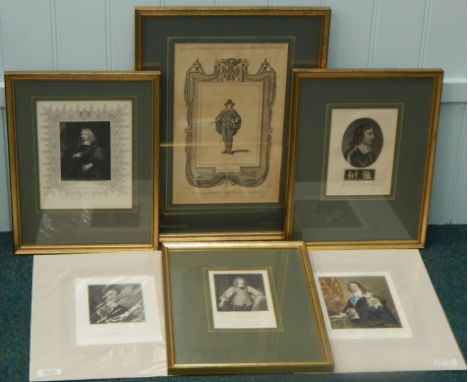 A collection of portrait engravings, each relating to protagonists of the English Civil War, to include Charles I, Oliver Cro