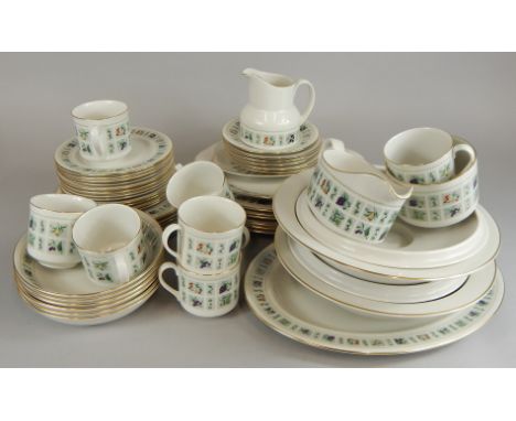 A Royal Doulton tapestry pattern part tea and dinner service, to include two tureens and covers.