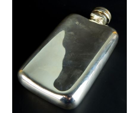 A Victorian silver hip flask, of plain form, engraved to the collar Patent 10789, London 1888, 4¾oz