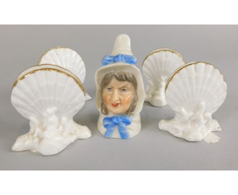 A collection of ceramics, to include a Royal Worcester porcelain candle snuffer, modelled in the form of an old lady, and fou