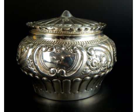 A Victorian embossed silver tea caddy, Birmingham 1896 by Deakin & Francis, 2½oz