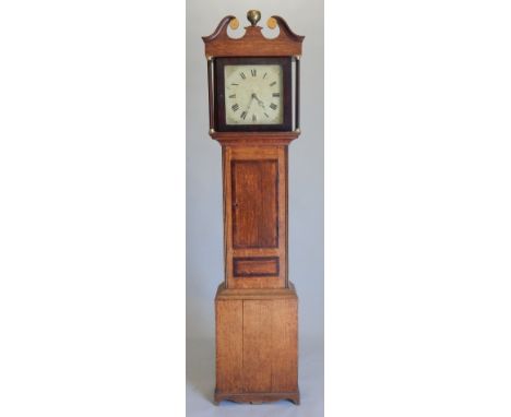 A mid 19thC longcase clock, the square dial with later painted Roman numerals, with thirty hour four pillar movement, in an o