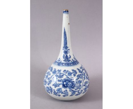 AN 18TH CENTURY CHINESE BLUE &amp; WHITE PORCELAIN SPRINKLER VASE, kangxi / yongzheng, with underglaze blue lotus decoration,