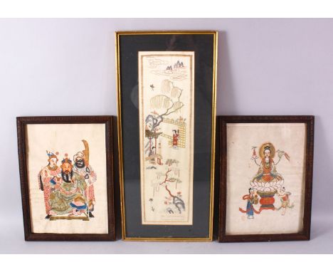 A MIXED LOT OF THREE TIBETAN / CHINESE PICTURES, Two tibetan painted pictures / thanka, framed 39cm x 29cm, together with a C