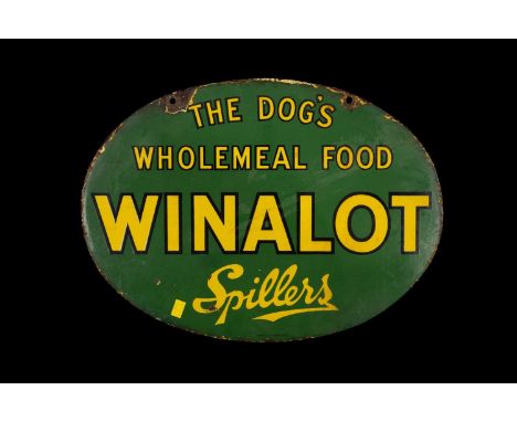 THE ADVERTISING CLUB HOUSE: VINTAGE 'SPILLERS WINALOT' ENAMEL SIGN, decorated on both sides 'The Dog's Wholemeal Food Winalot