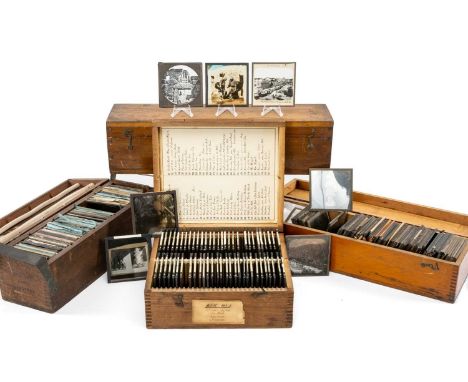 TRAVEL & EXPLORATION CLUB HOUSE: COLLECTION OF MAGIC LANTERN SLIDES including, 'Box No1' titled 'Outward Passage - New York, 