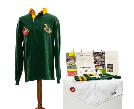 THE RUGBY UNION CLUB HOUSE: NAAS BOTHA MATCH WORN SOUTH AFRICA 1992 JERSEY / KIT comprising no. 10 jersey manufactured by Cot