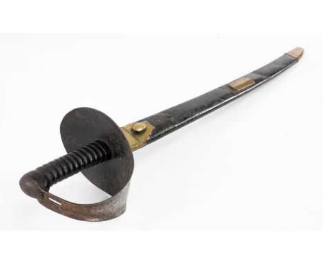 THE MILITARY / AVIATION CLUB HOUSE: VICTORIAN P1845 NAVAL CUTLASS, replaced steel blade stamped 'Wilkinson', leather sheath w
