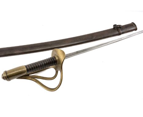 MILITARY / AVIATION CLUB HOUSE: 19TH C. FRENCH M1822 CAVALRY TROOPER'S (CUIRASSIER'S) SABRE, with three-bar basket hilt and q